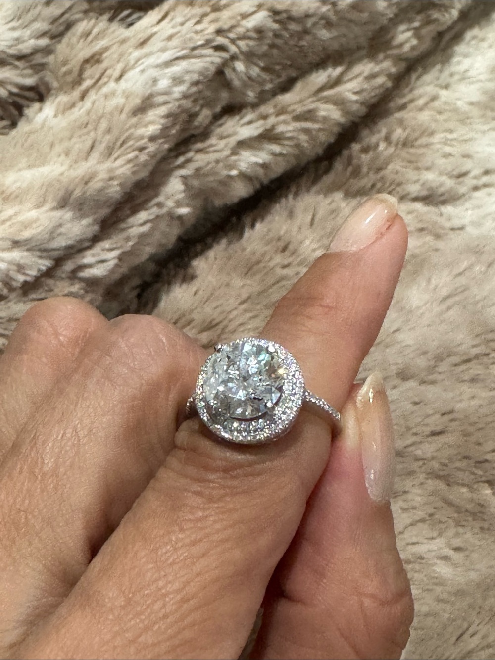 Stunning 3.41 CTW Center Natural Diamond F-I2 Halo Ring 14K White Gold Size 7